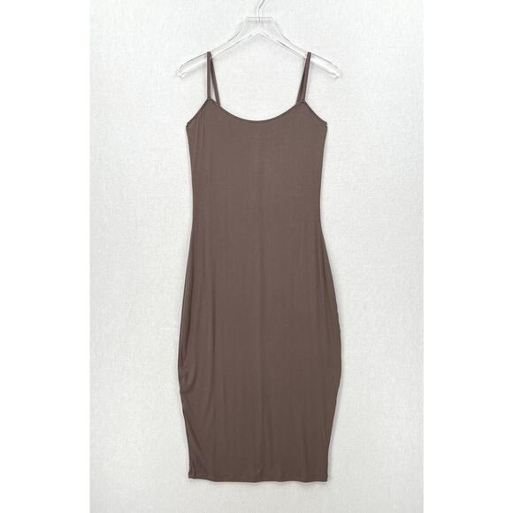 PARADE Perfect Rib Midi Dress Womens M Truffle Brown Spaghetti Strap Scoop Neck - Picture 5 of 16